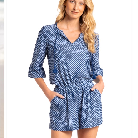 NWT Cabana Life Nautical Navy Ruffle Sleeve Romper. UPF 50. - Picture 1 of 9